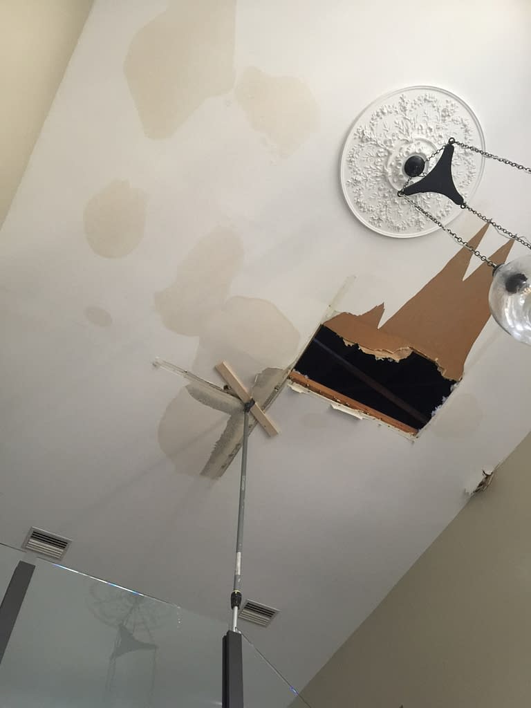 water damage on ceiling from roof leak