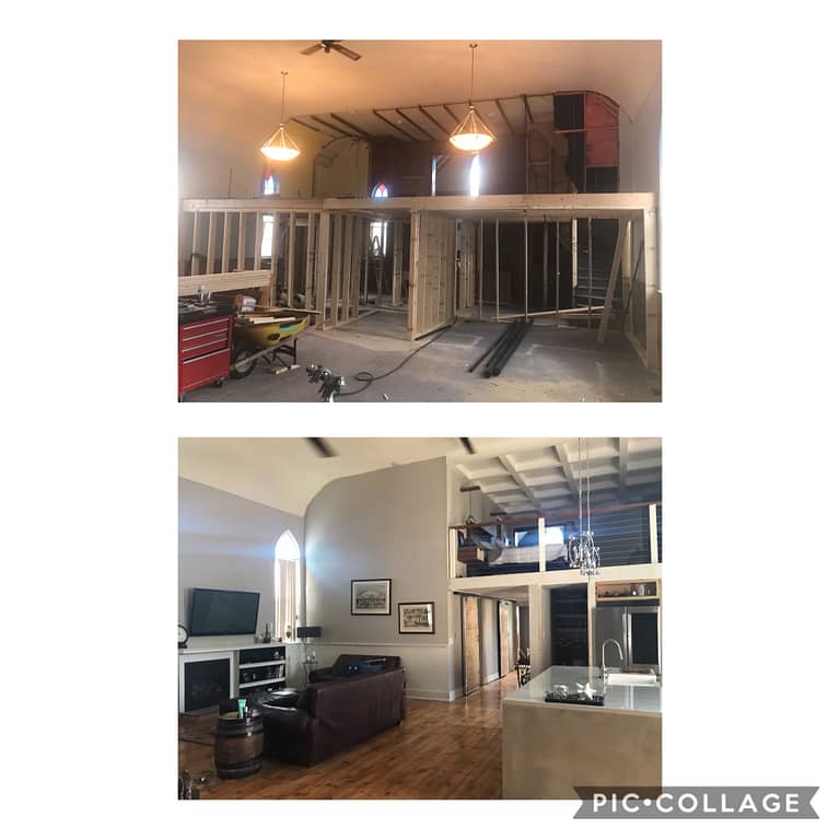 before and after of loft and living room