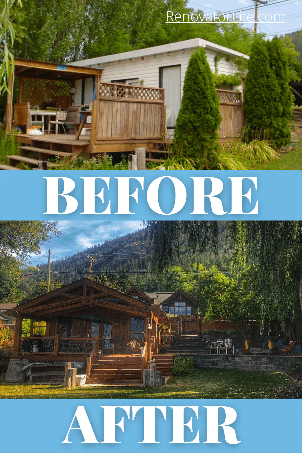 Before and after photos of the cabin