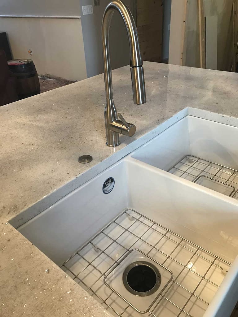 New sink and faucet in counter top