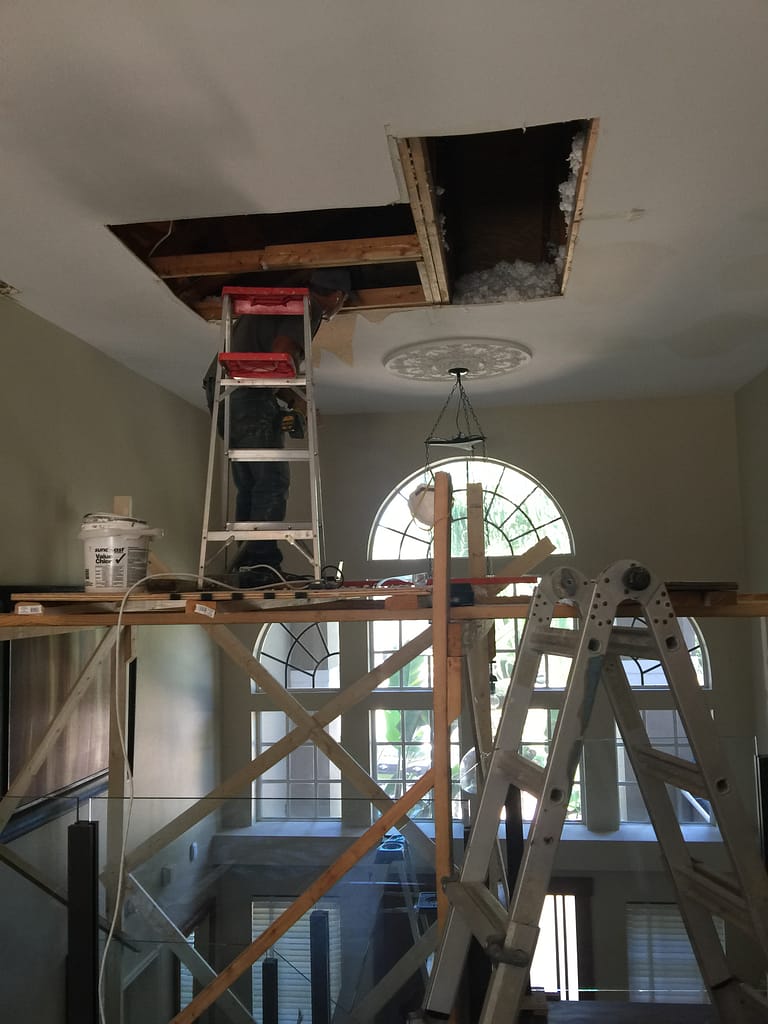 Removing the damage from the roof leak